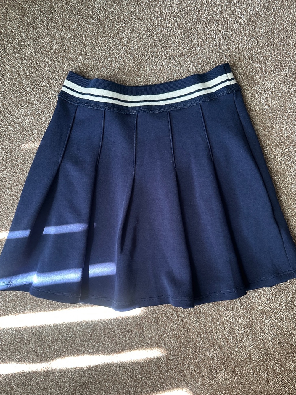 Copper Key Navy Pleated Skirt with Contrast Striped Waistband